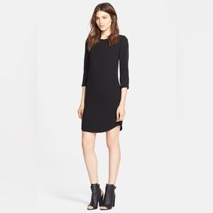 Vince Leather Strapping Three Quarter Sleeve Black Shift Dress